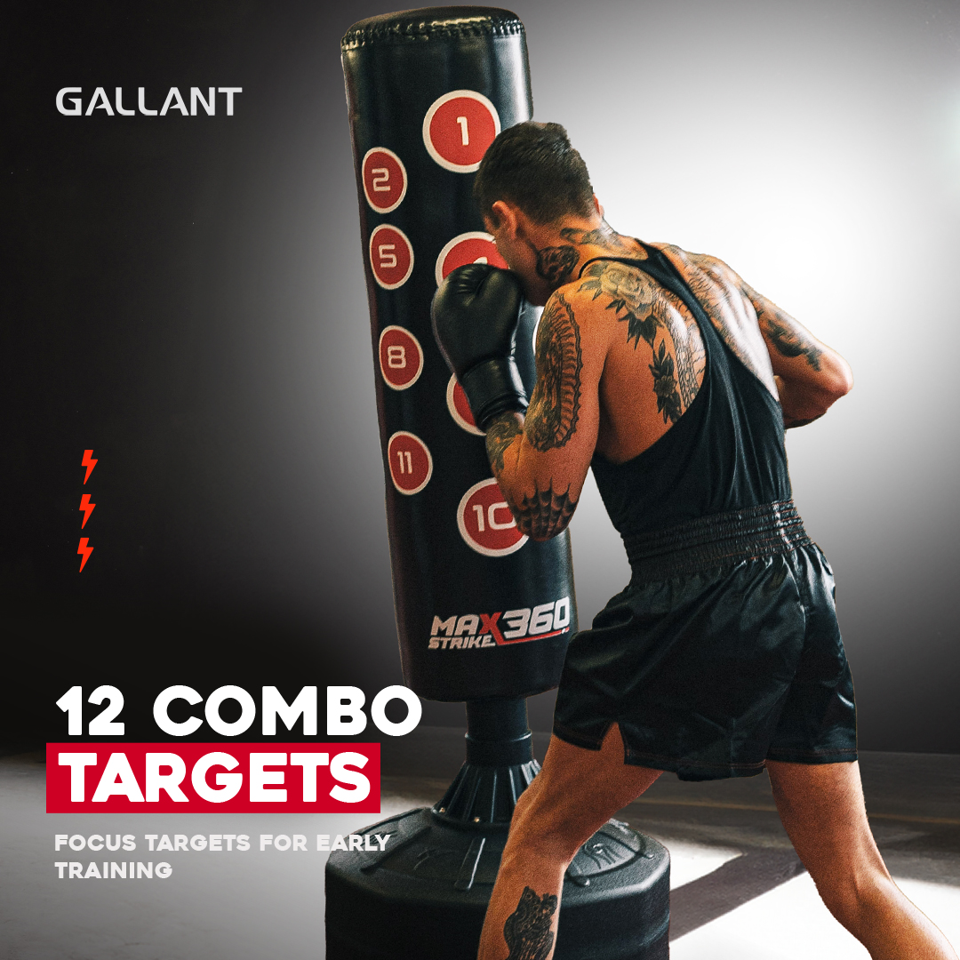 6ft Max Strike 360 Free Standing Punch Bag With Gloves & Rain Cover 12-Combo Targets.