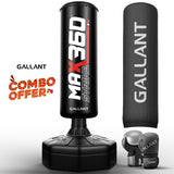 6ft Max Strike 360 Free Standing Punch Bag With Gloves & Rain Cover Main IMG Color Is Silver.