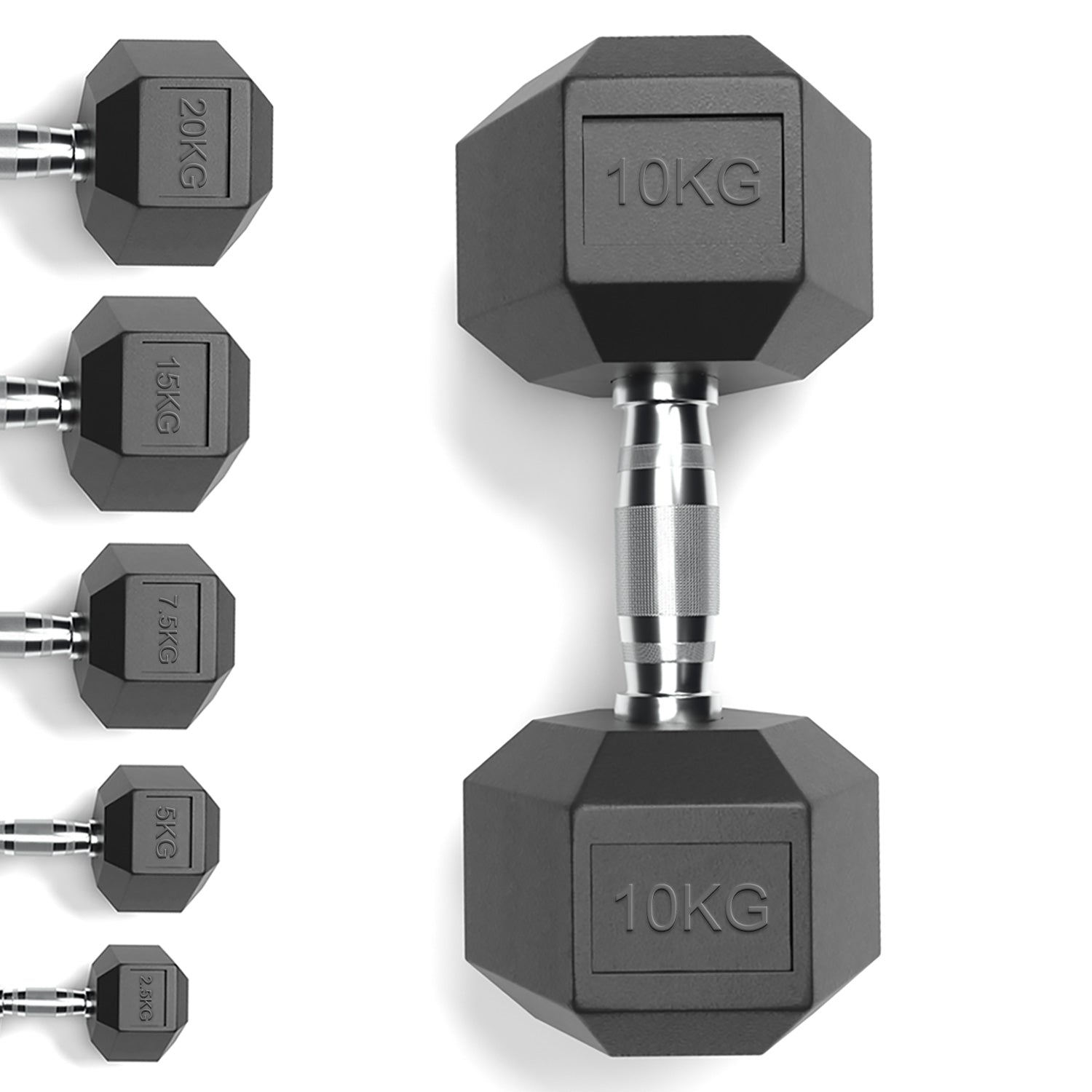 Rubber Encased Cast Iron Hex Dumbbells 10KG Main IMG.