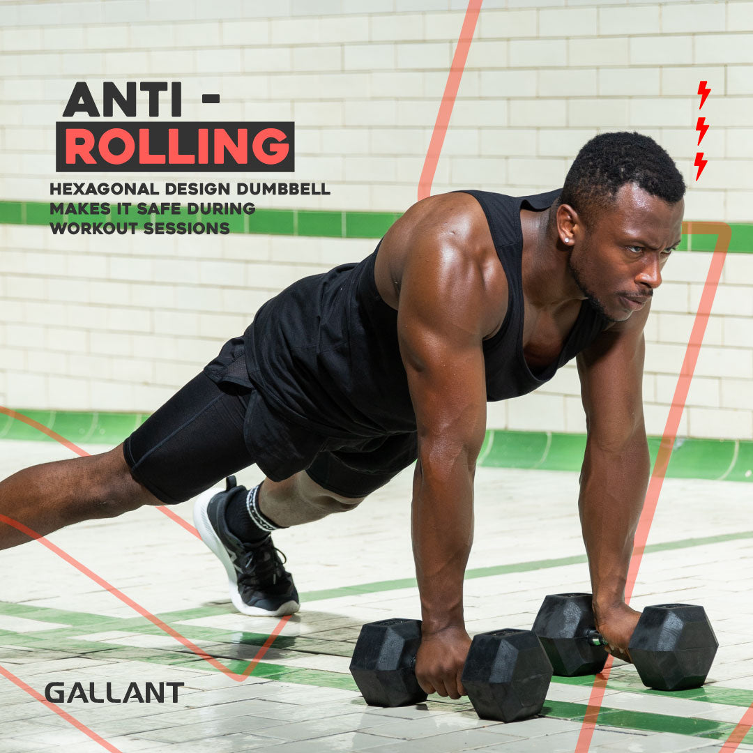 Rubber Encased Cast Iron Hex Dumbbells Anti - Rolling .