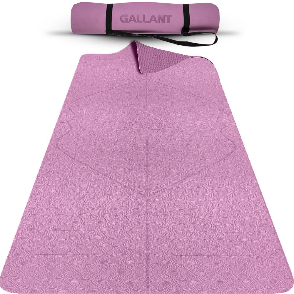 TPE Yoga Mat Non-Slip Alignment Lines Designee with Carry Straps Purple Pink Main IMG