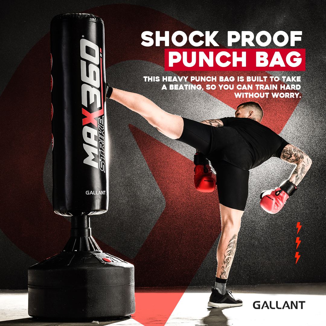 6ft Max Strike 360 Free Standing Punch Bag With Gloves &  Rain Cover Shock Proof Punch Bag.