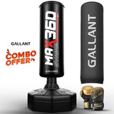 6ft Max Strike 360 Free Standing Punch Bag With Gloves &  Rain Cover Main IMG Glove Color Is Gold.