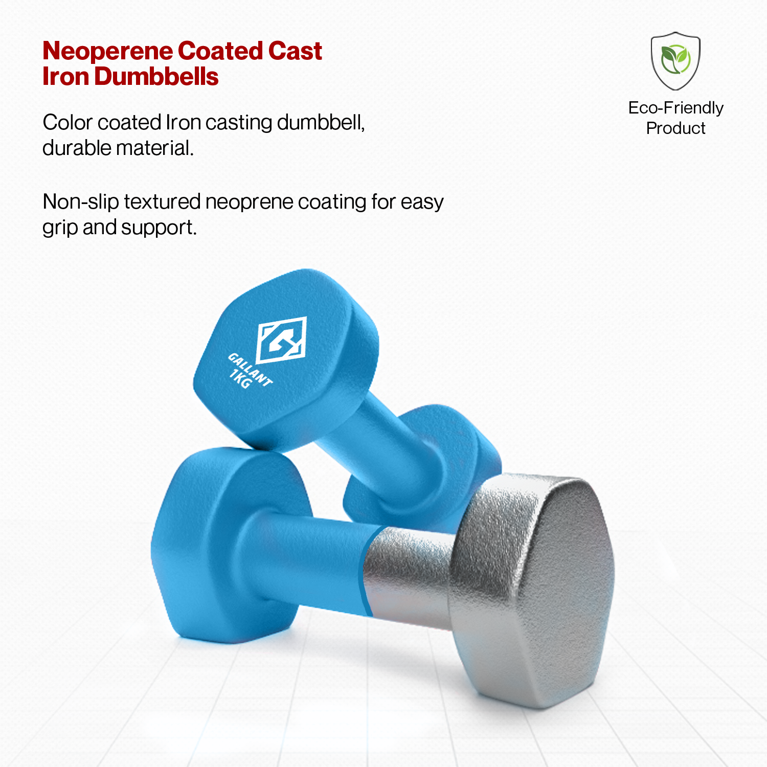 Gallant HEX Neoprene Dumbbells Hand Weights Pair Neoperene Coated Cast Iron Dumbbells.