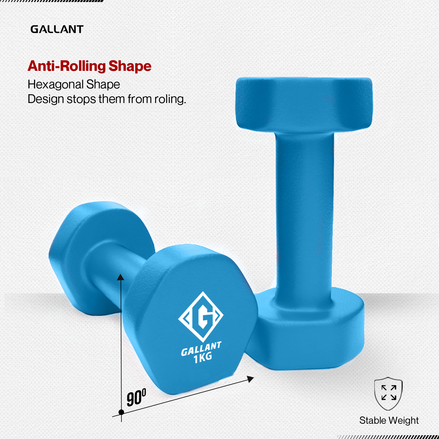 Gallant HEX Neoprene Dumbbells Hand Weights Pair Anti Rolling Shape.