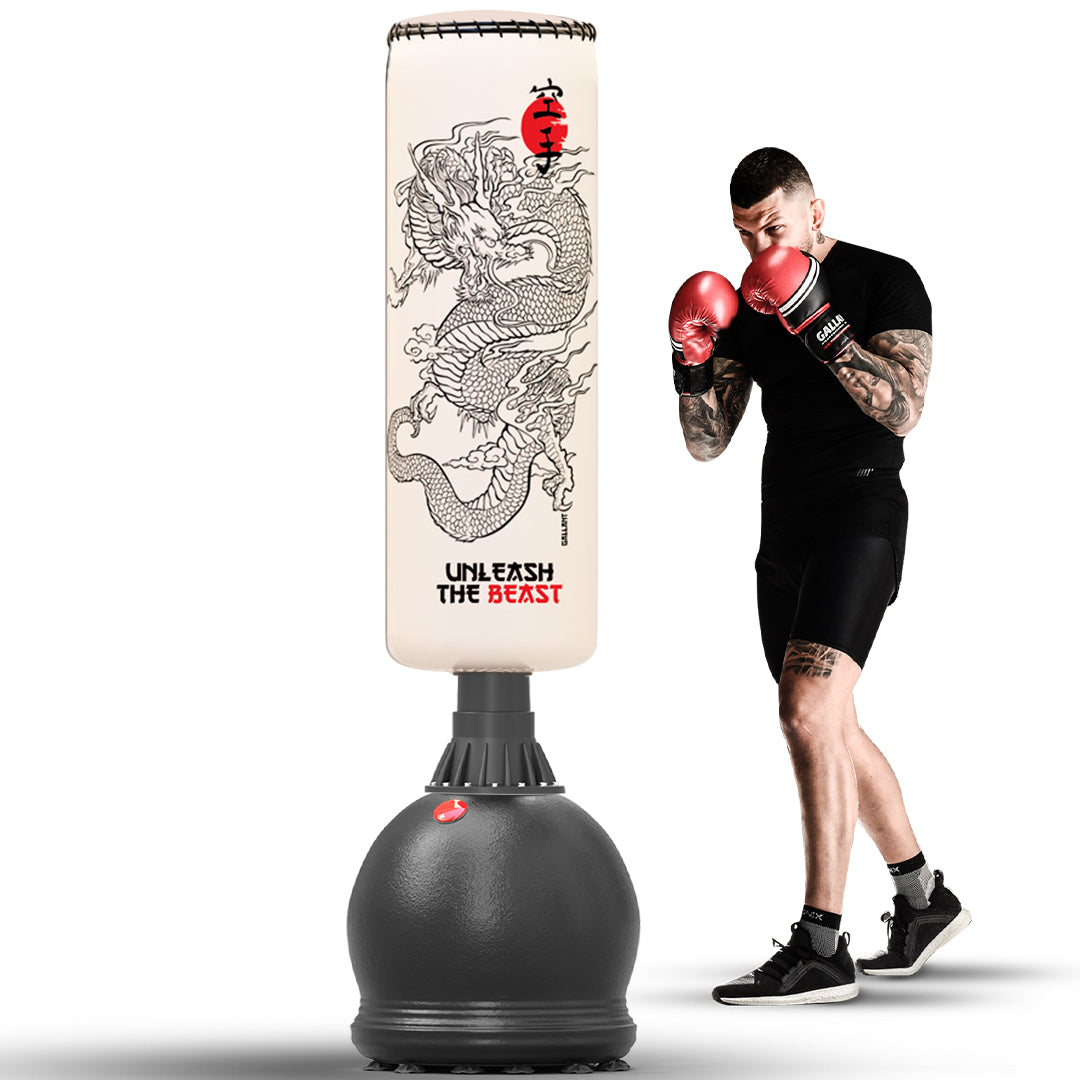 White 5.5ft Heritage Oriental Dragon Free-Standing Punchbag